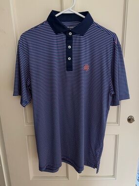Harlestons Erin Hills Golf Course Navy Pink Stripe Polo Tailored Fit Size L